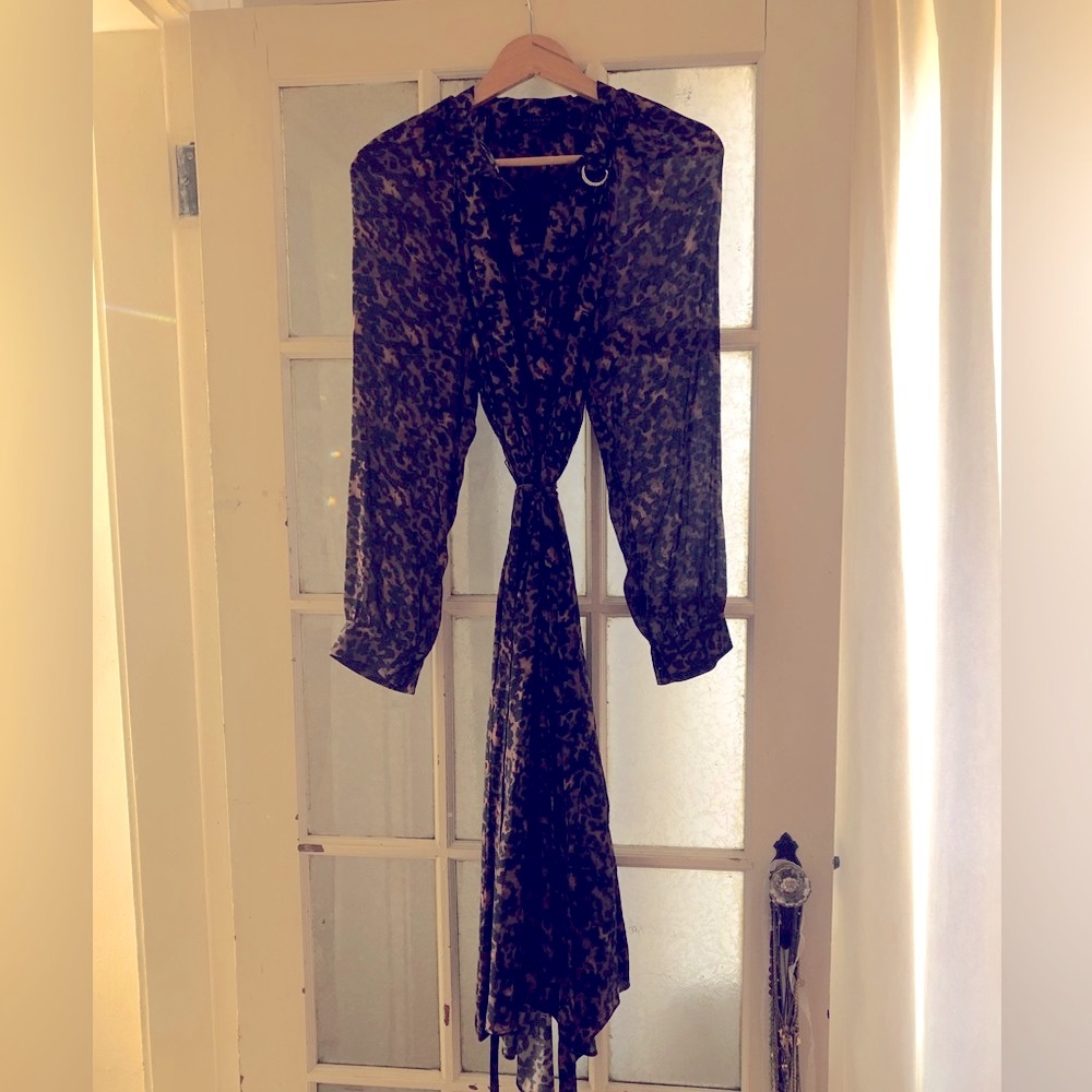 ALL SAINTS long sleeve patterned dress with belt